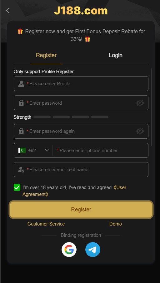 Step by step guide for J188 account creation