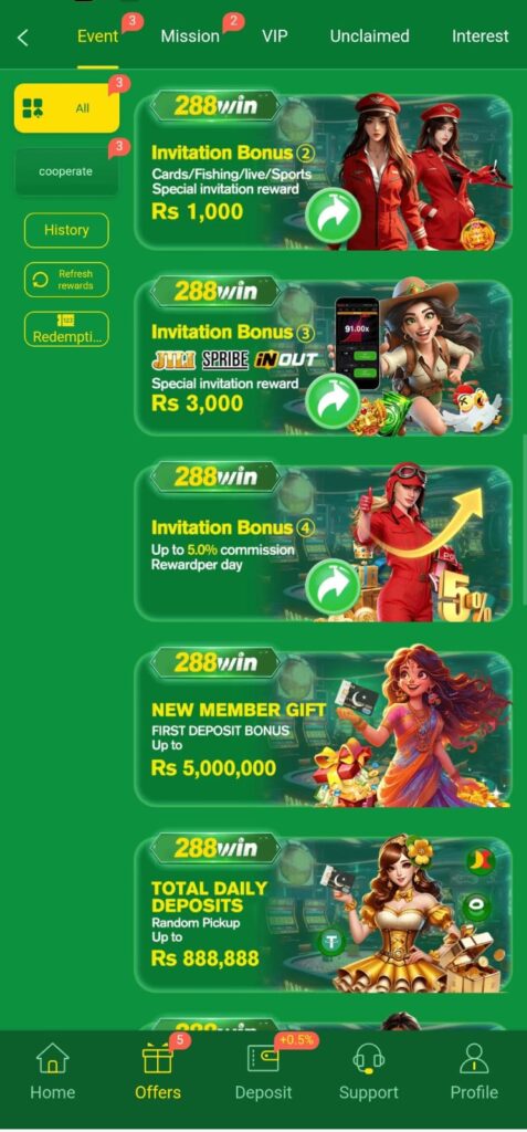 288Win Game daily bonus, rewards, cashback promotion