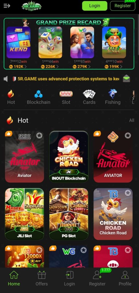 5R Game mobile casino app homepage includes slots, live casino, and promotions for Pakistani users 2026