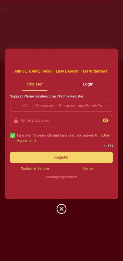 6E Game easy registration process for new users