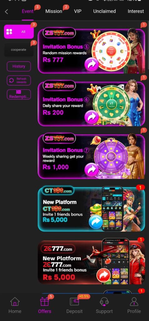 ZS777 Game features including low deposit, fast withdrawal, beginner bonus,daily bonuses Pakistan