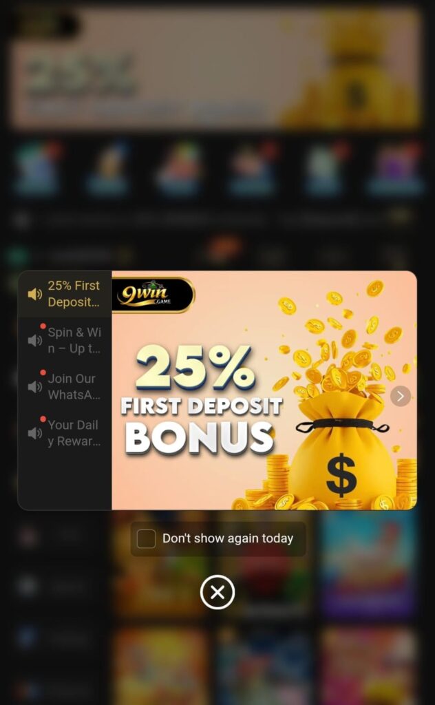9win game- get 25% cashback on first deposit